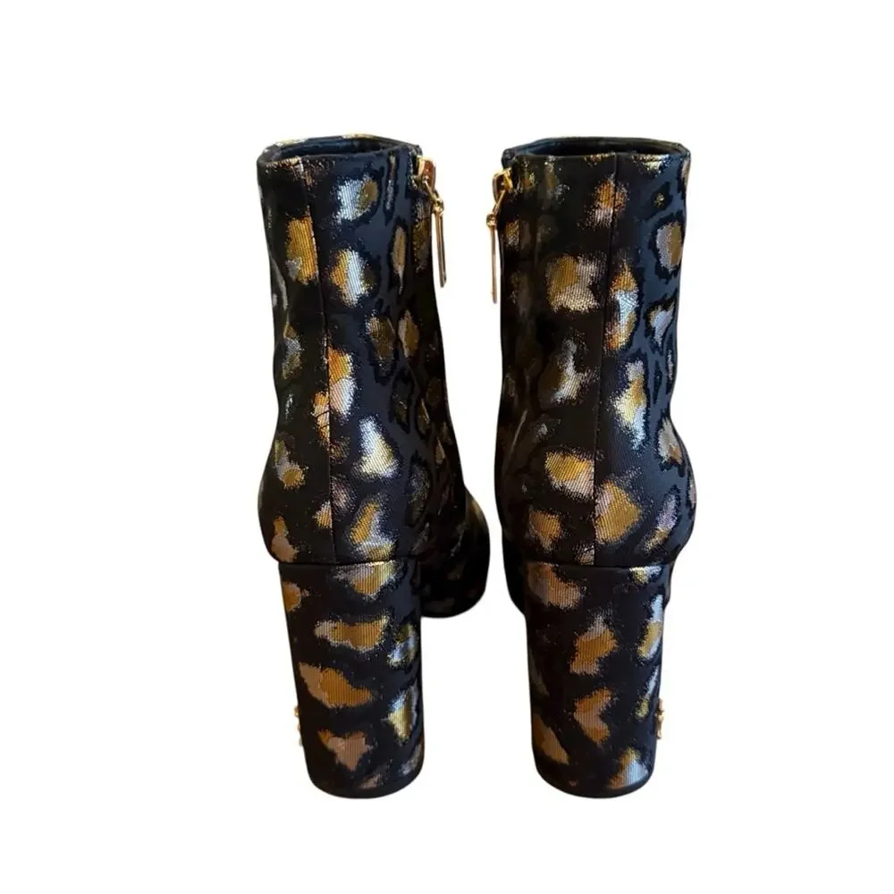 Saint Laurent Loulou Jacquard Leopard Metallic Accent Ankle Boots EU 37.5 US 7.5